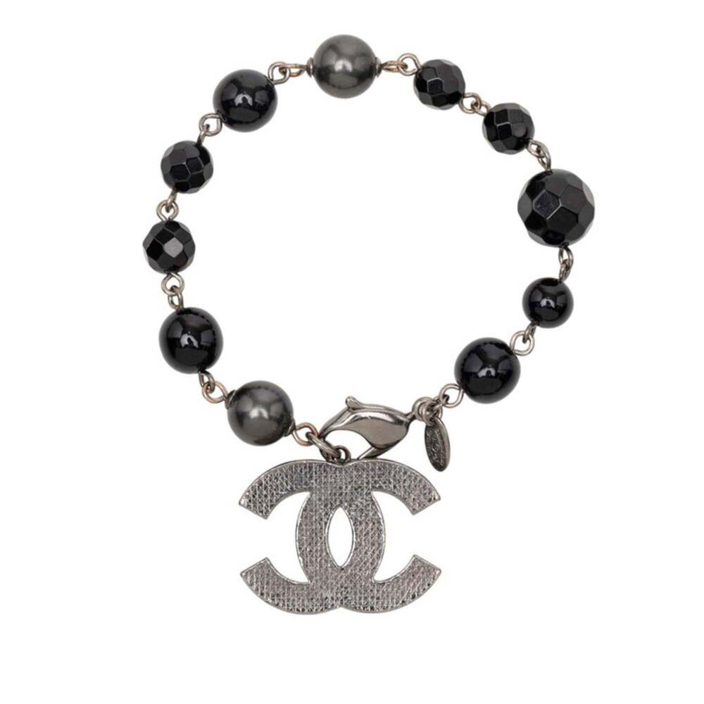 CHANEL Authentic Black Pearl Logo Charm Bracelet - Picture 2 of 5